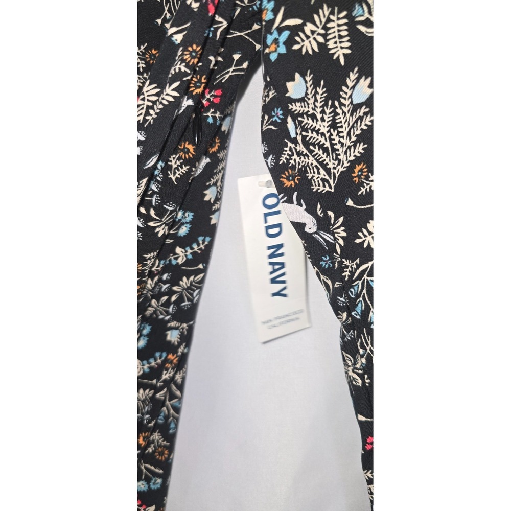 $25 NWT OLD NAVY long sleeve babydoll dress S Tall black blue floral bunny zips - Picture 12 of 14